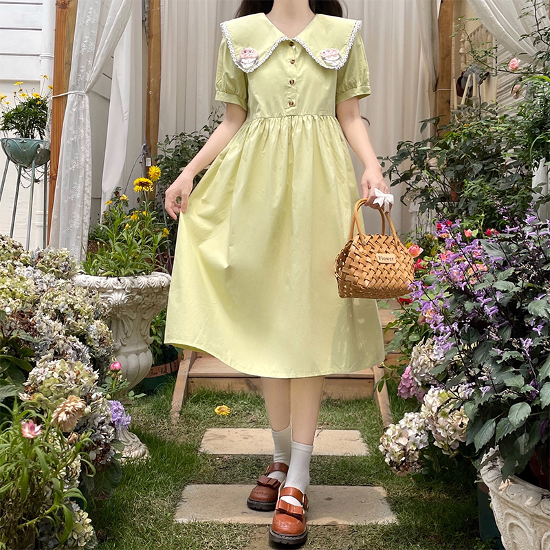 Cute Doll Collar Sweet Preppy High Waist Tie Slimming Summer Dress - Image 2