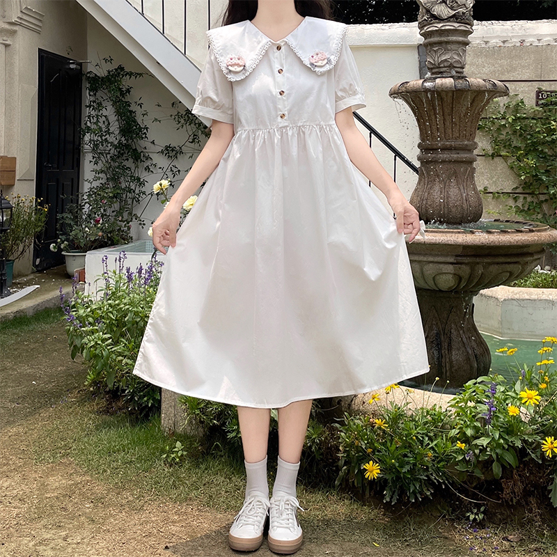 Cute Doll Collar Sweet Preppy High Waist Tie Slimming Summer Dress - Image 3