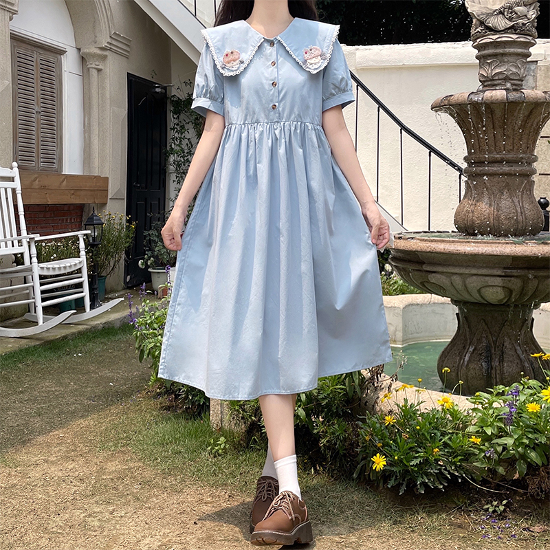 Cute Doll Collar Sweet Preppy High Waist Tie Slimming Summer Dress