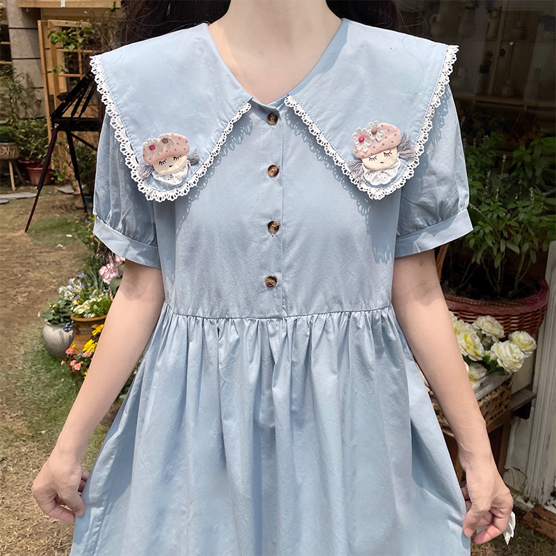 Cute Doll Collar Sweet Preppy High Waist Tie Slimming Summer Dress - Image 4