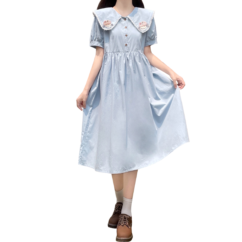 Cute Doll Collar Sweet Preppy High Waist Tie Slimming Summer Dress - Image 5