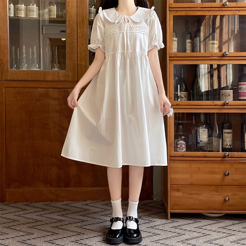 Sweet White Doll Collar Dress Preppy French Style Little White Dress First Love Feel Petite