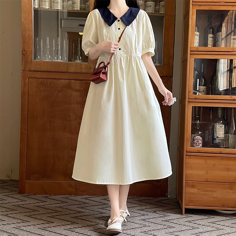 Japanese Style Gentle Temperament Dress Women 2023 Summer New College Style High End Waist Slimming Long Dress