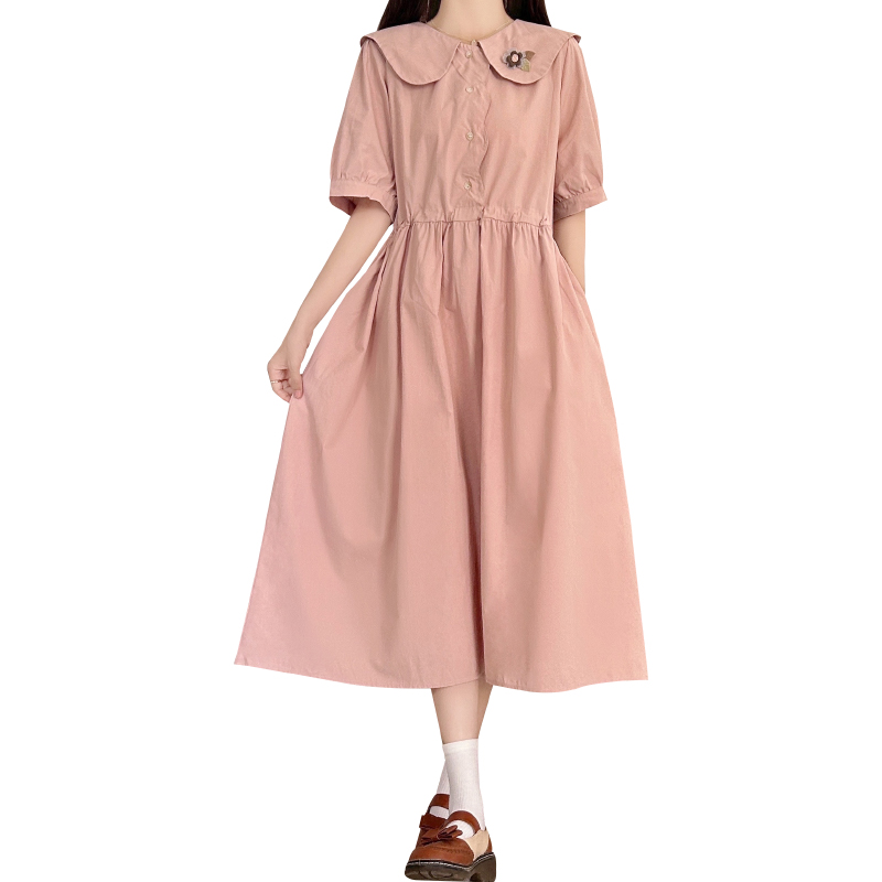 Preppy Japanese Style Doll Collar Slimming Dress with Waist Drawstring for Petite Women - Image 5