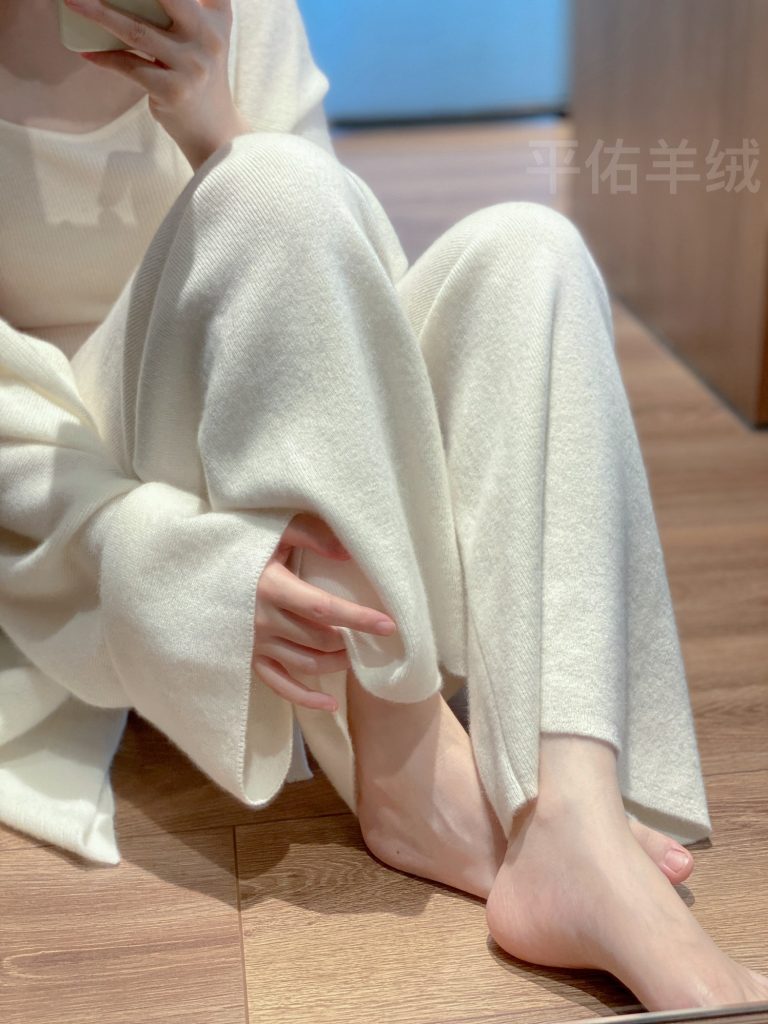 Women's 100% Pure Wool Wide-Leg High-Waist Pants Cream White