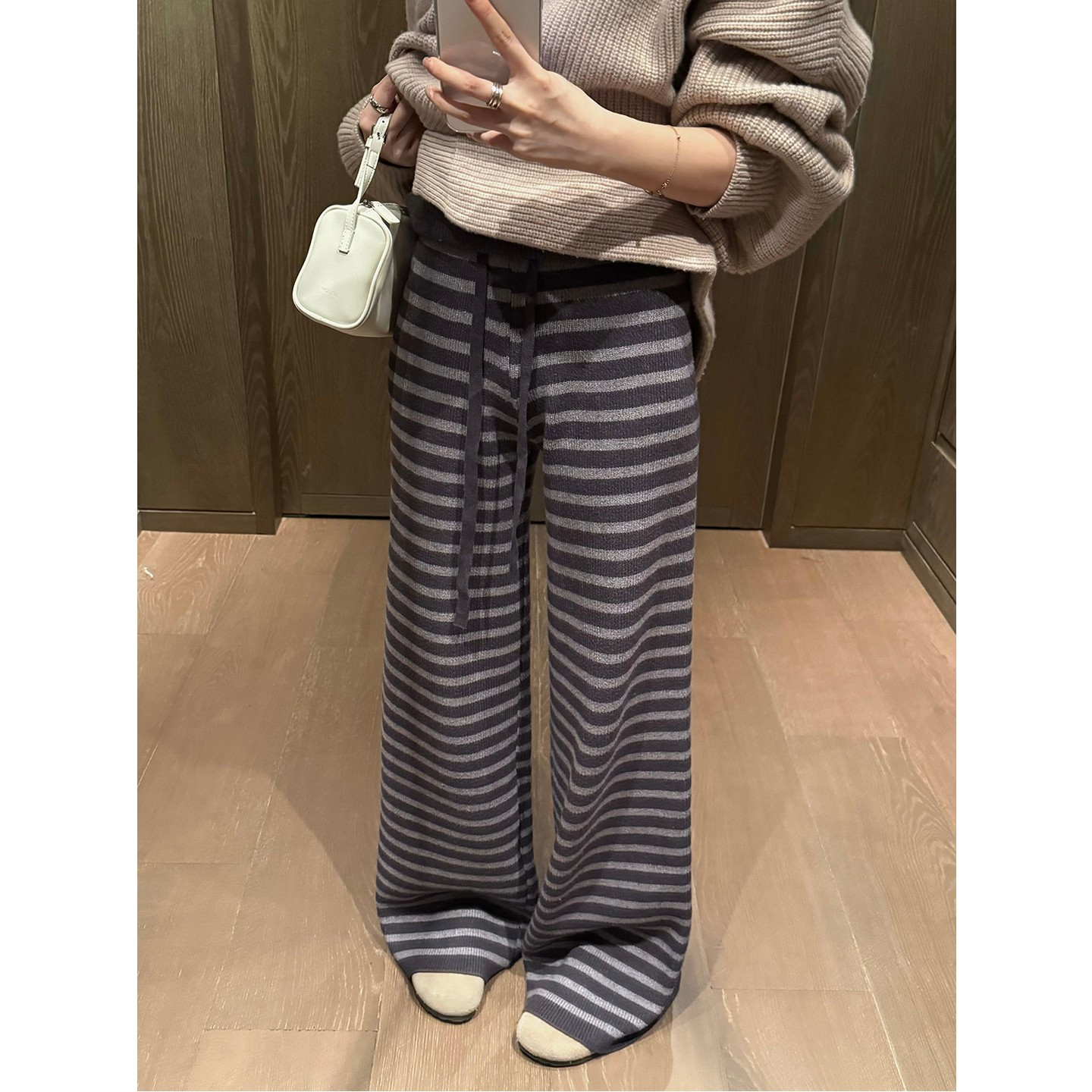 Striped Straight-Leg Knit Casual Pants for Women - Image 3