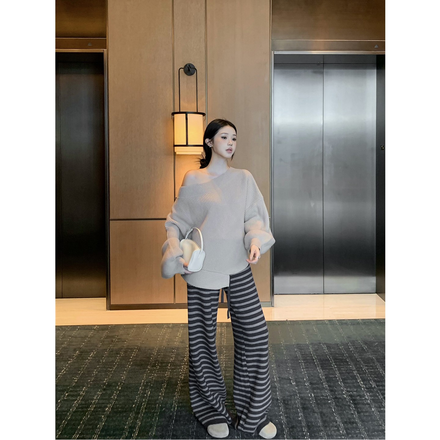 Striped Straight-Leg Knit Casual Pants for Women - Image 5