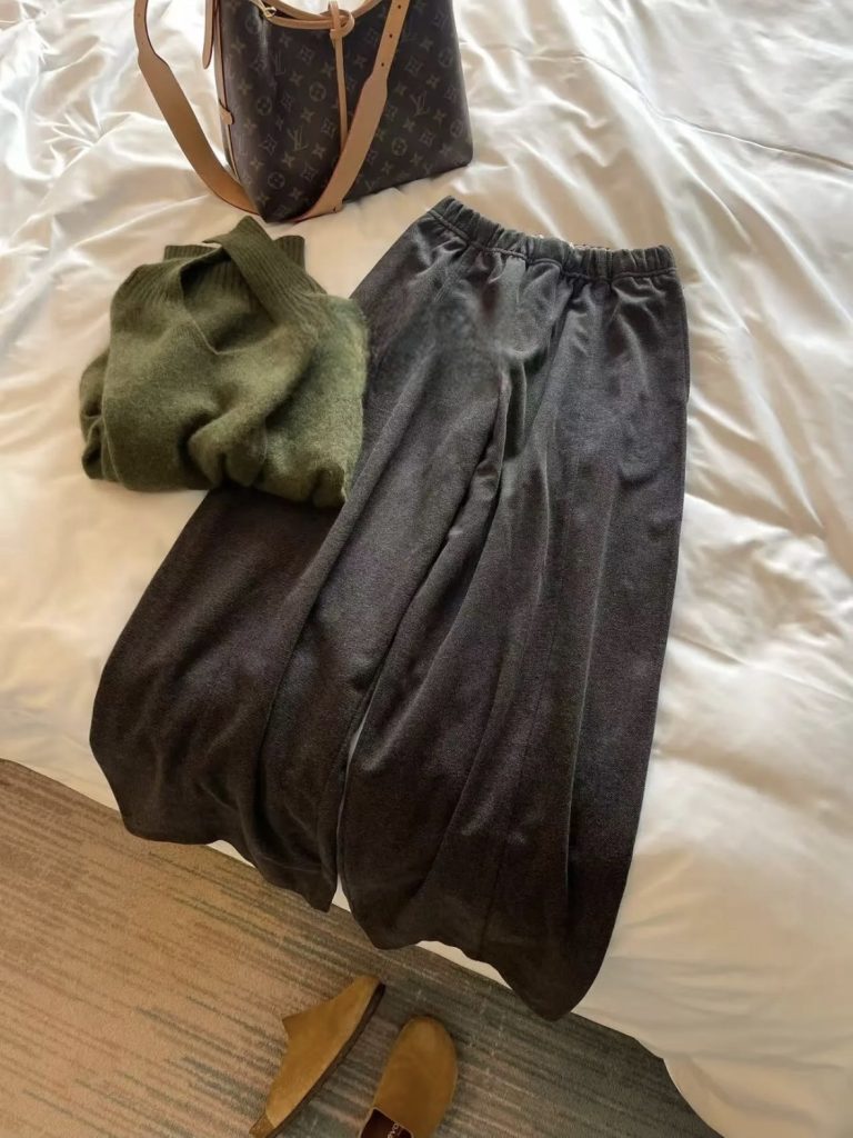 Women's Relaxed Wide-Leg Straight Pants with Drape, Fall Winter, Loose Fit, Black Gray and Coffee