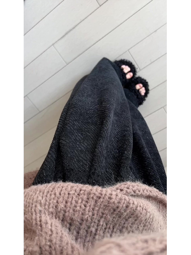 Women's Black Rhinestone Wide-Leg Pants 2025 New Winter Casual Straight-Leg Trousers - Image 3