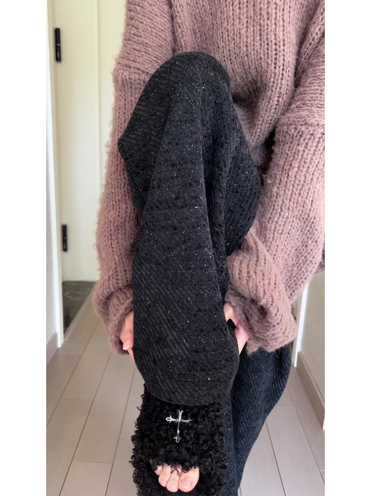 Women's Black Rhinestone Wide-Leg Pants 2025 New Winter Casual Straight-Leg Trousers - Image 2