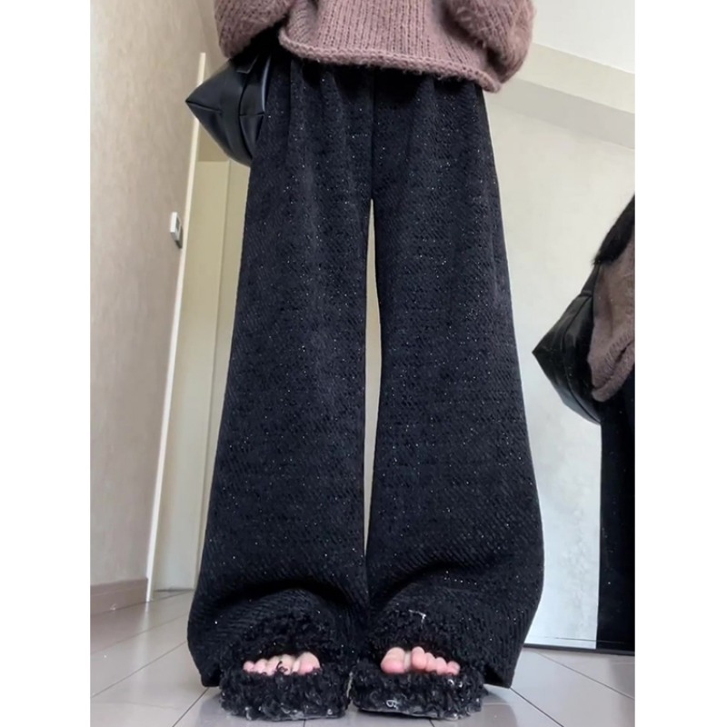 Women's Black Rhinestone Wide-Leg Pants 2025 New Winter Casual Straight-Leg Trousers - Image 5