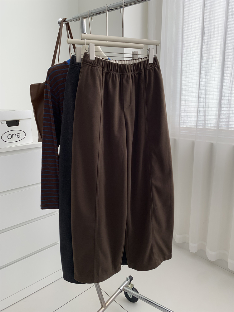 Women's Relaxed Lazy Style Brushed Fleece Wide-Leg Pants Slimming Hip-Covering Retro Thick Cargo Straight Pants - Image 2