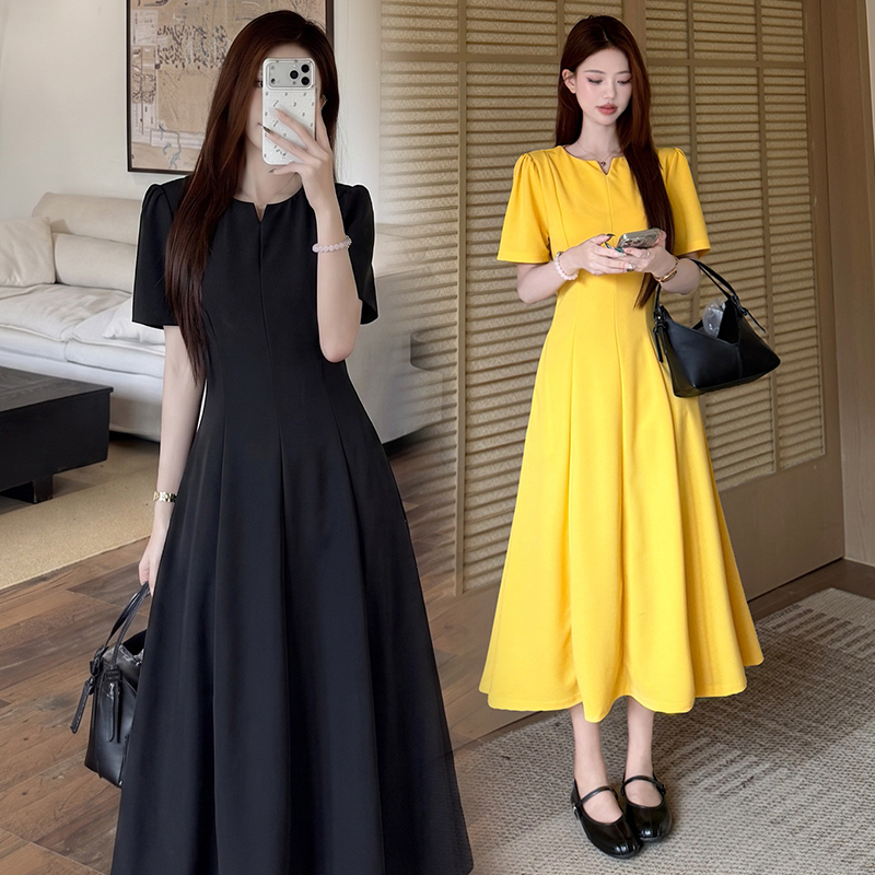Plus Size Hepburn Style Black Dress 2026 Summer New Elegant Long Dress