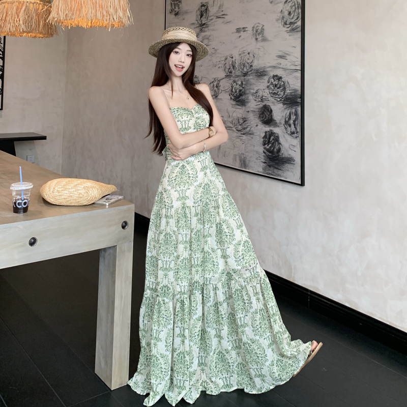 Plus Size Boho Floral Chiffon Sleeveless Maxi Dress for Summer Beach Vacation