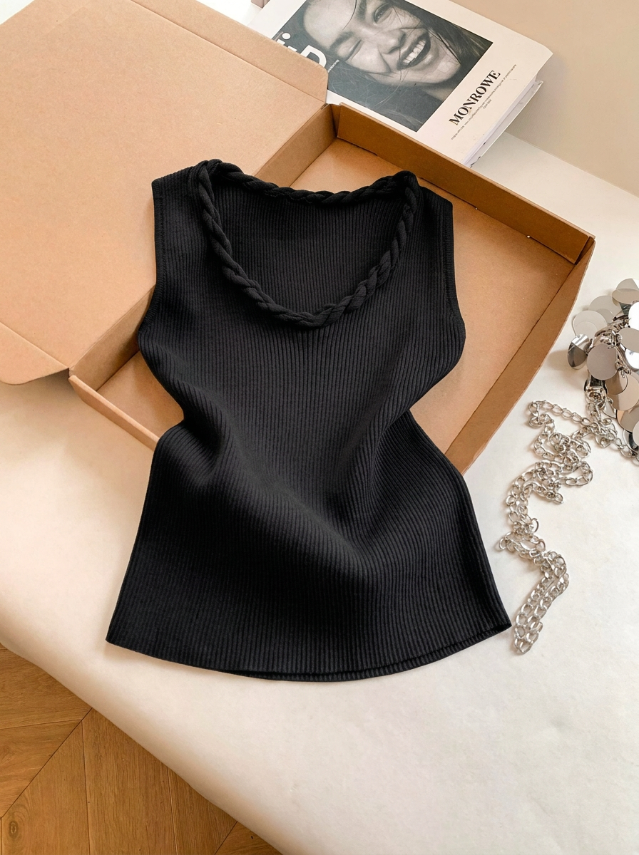 Minimalist Sleeveless Knit Tank Top for Women U-Neck Slim Fit Summer 2026 - Image 3