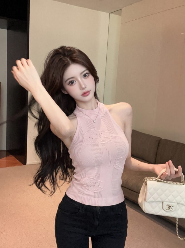 Women's Halter Cable Knit Cutout Cami Top Slim Fit Cropped Vest Summer 2026