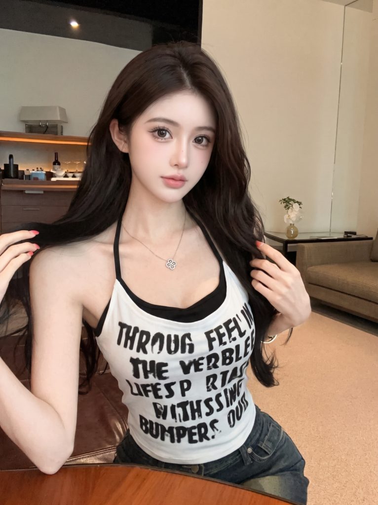Women's Halter Camisole Tank Top with Letter Print and Built-in Bra Pads Slim Fit Summer Top