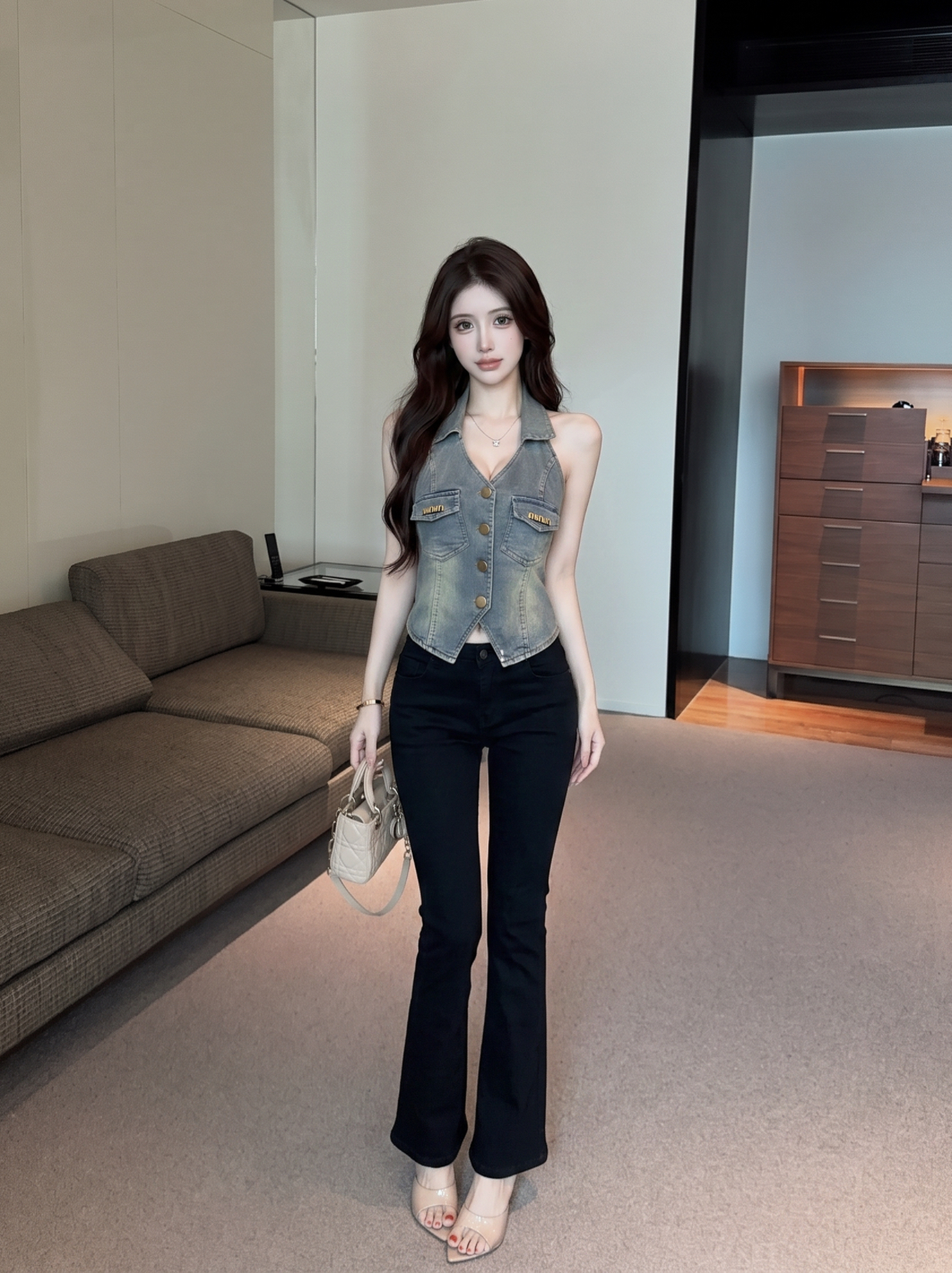 Korean Style Collared Denim Vest for Women Summer Slim Fit Metal Button Camisole - Image 4