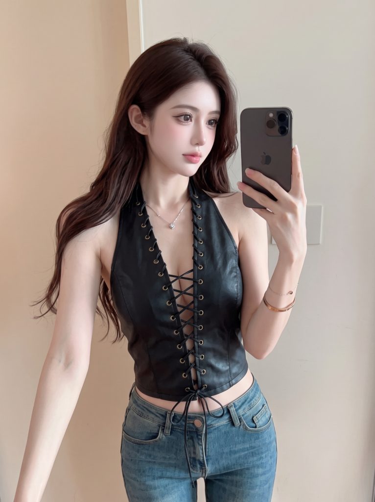 Women's Vintage Faux Leather Halter Cami Top Slim Fit Summer