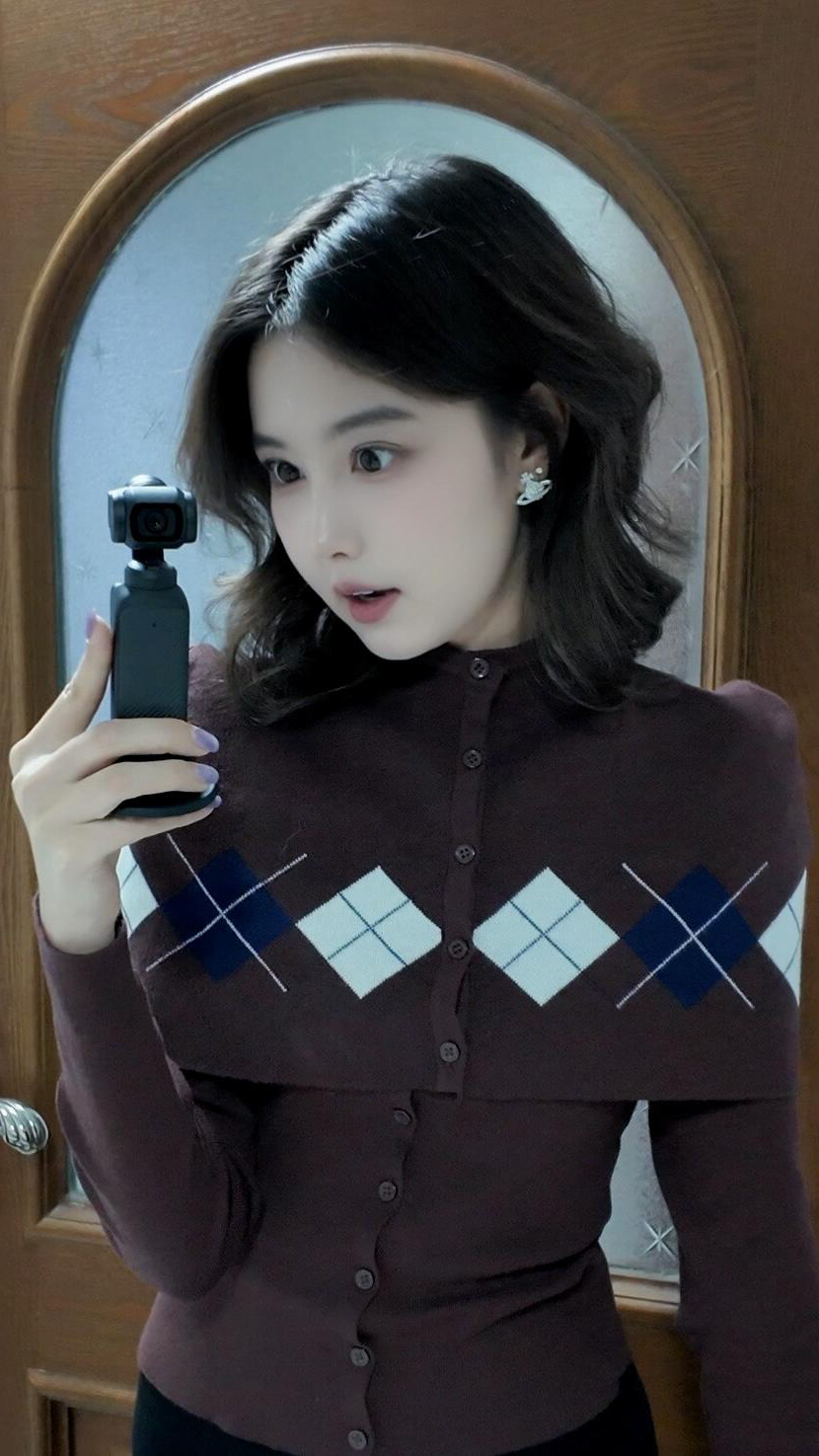 Plaid Long Sleeve Cardigan Shawl Knit Sweater Women Set Fall 2026 - Image 3
