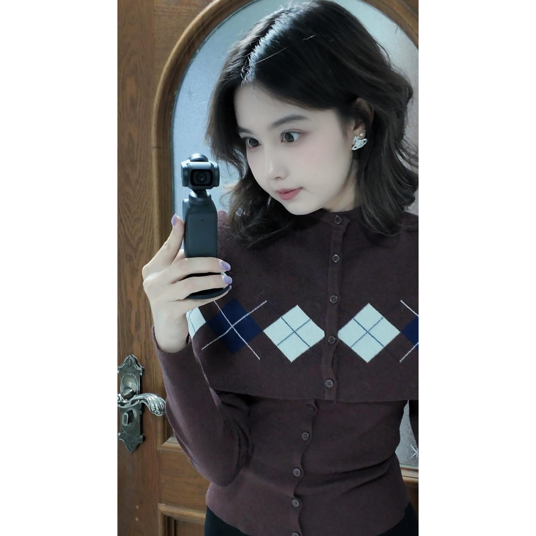 Plaid Long Sleeve Cardigan Shawl Knit Sweater Women Set Fall 2026 - Image 5