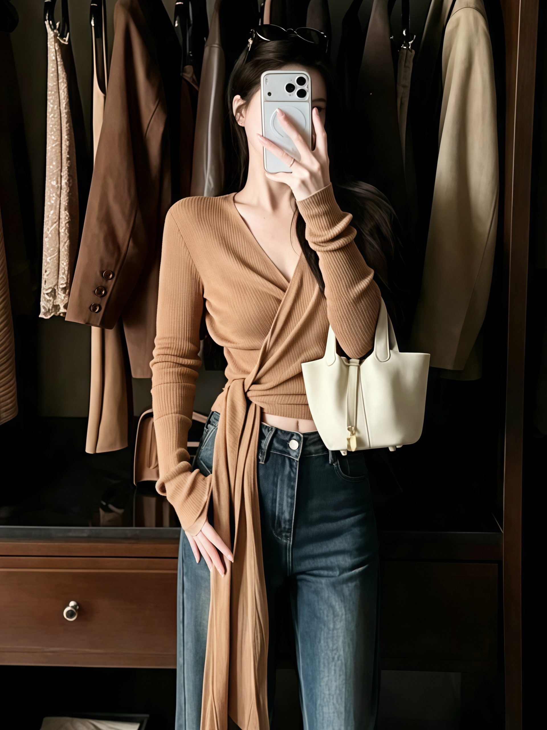 V-Neck Cross Strap Waist-Defined Long-Sleeve Knit Sweater for Women 2026 Early Autumn New Light Mature Style Design - Image 4